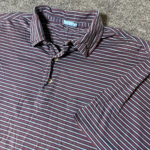 J. McLaughlin Polo Shirt‎ Large Red Blue Stripe Cotton Short Sleeve Casual